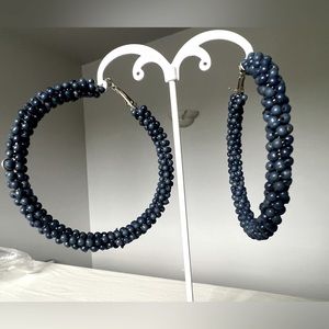 Dark blue beaded hoops (2.75 inch diameter)